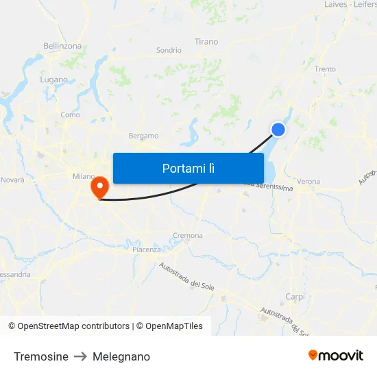 Tremosine to Melegnano map