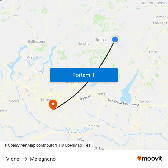 Vione to Melegnano map