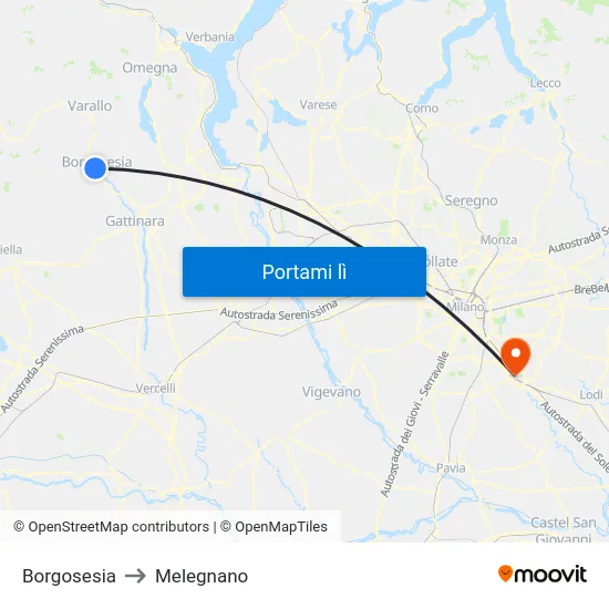 Borgosesia to Melegnano map