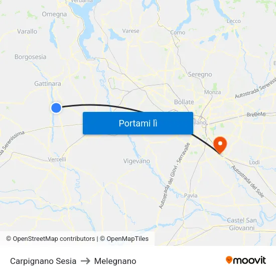 Carpignano Sesia to Melegnano map