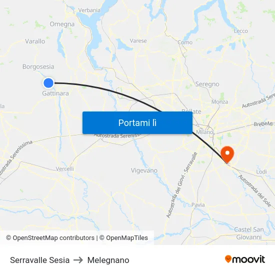 Serravalle Sesia to Melegnano map