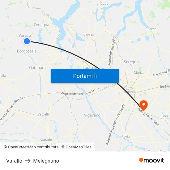 Varallo to Melegnano map