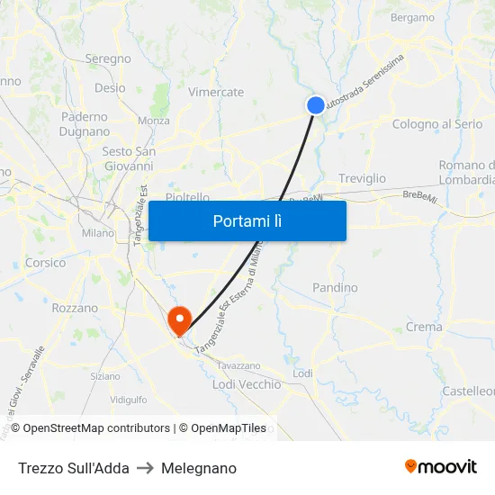 Trezzo Sull'Adda to Melegnano map