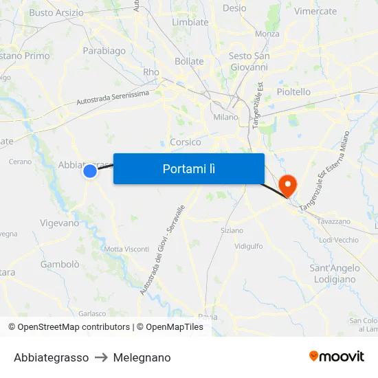 Abbiategrasso to Melegnano map