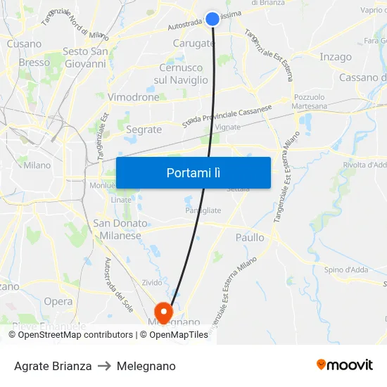 Agrate Brianza to Melegnano map