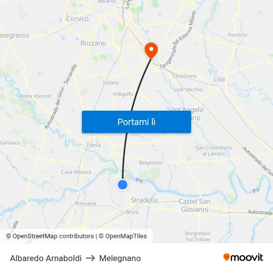Albaredo Arnaboldi to Melegnano map
