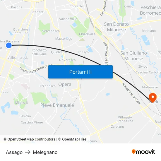 Assago to Melegnano map