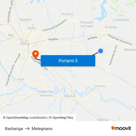 Barbariga to Melegnano map
