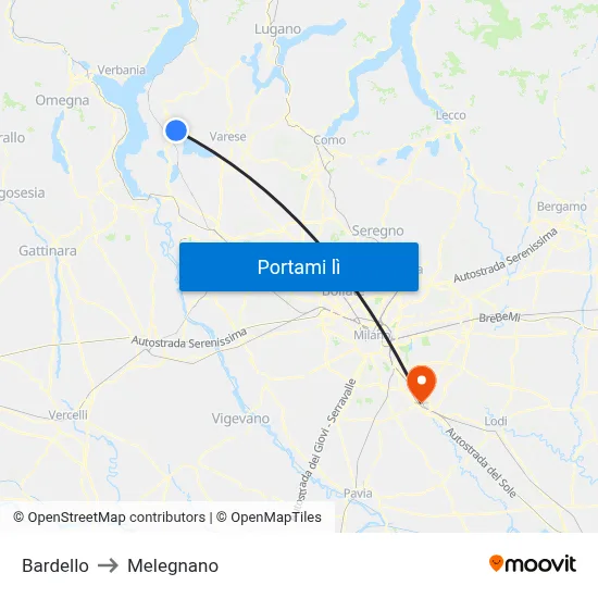 Bardello to Melegnano map