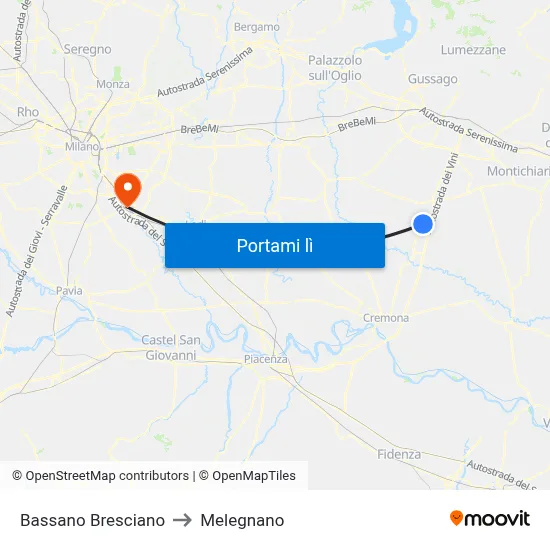 Bassano Bresciano to Melegnano map