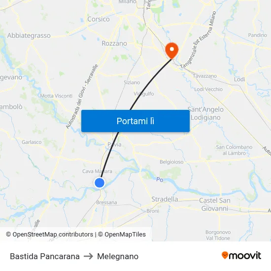 Bastida Pancarana to Melegnano map
