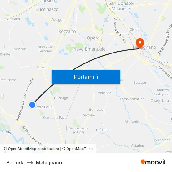 Battuda to Melegnano map