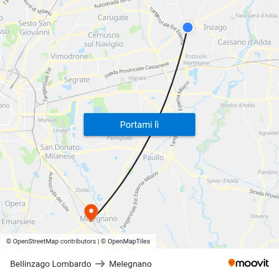 Bellinzago Lombardo to Melegnano map