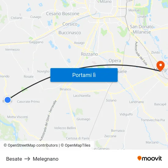 Besate to Melegnano map