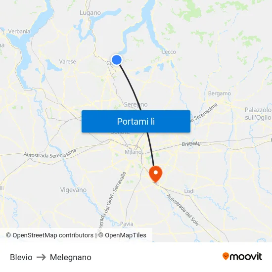 Blevio to Melegnano map