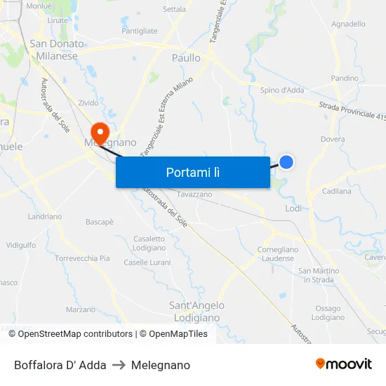 Boffalora D' Adda to Melegnano map