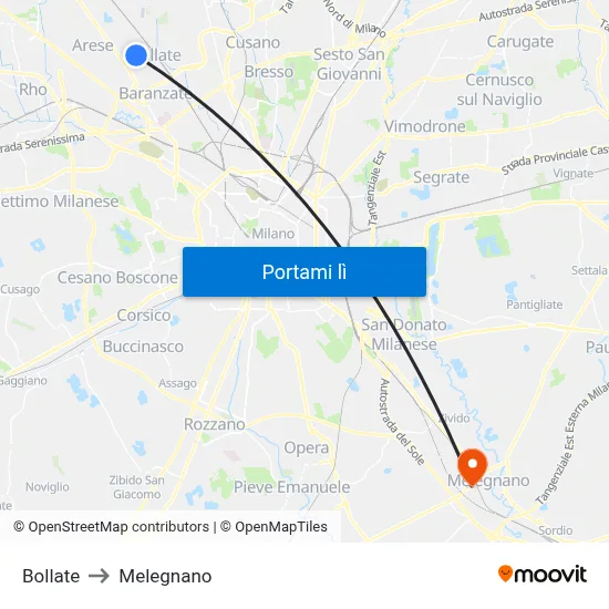 Bollate to Melegnano map