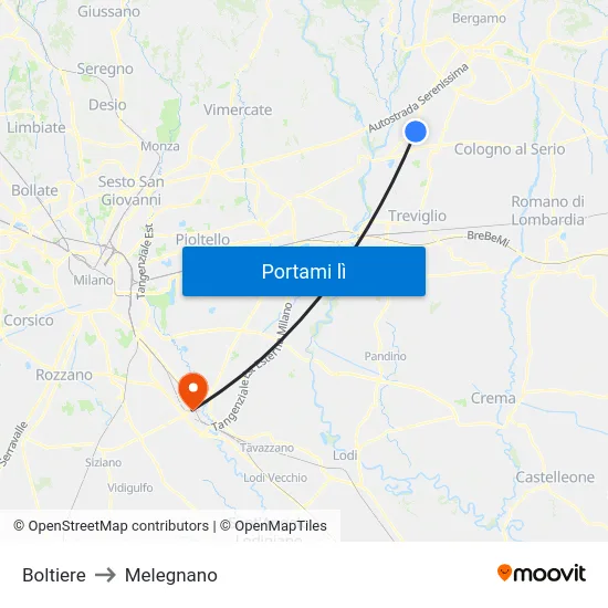 Boltiere to Melegnano map