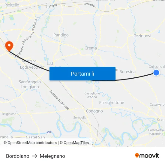 Bordolano to Melegnano map