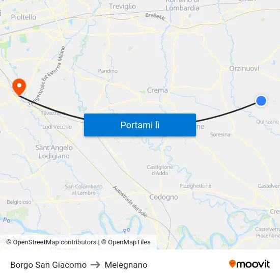 Borgo San Giacomo to Melegnano map