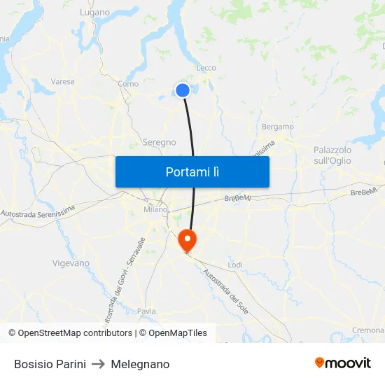 Bosisio Parini to Melegnano map