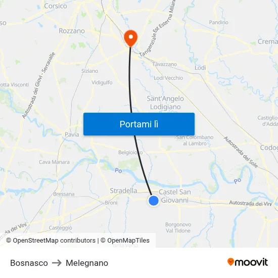 Bosnasco to Melegnano map