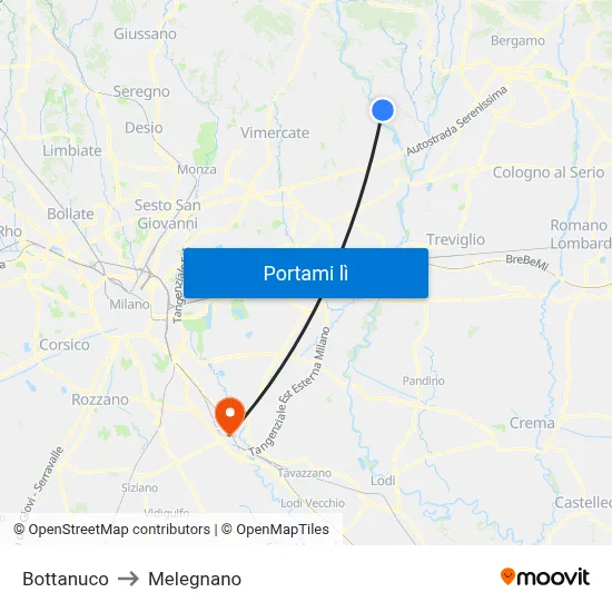 Bottanuco to Melegnano map
