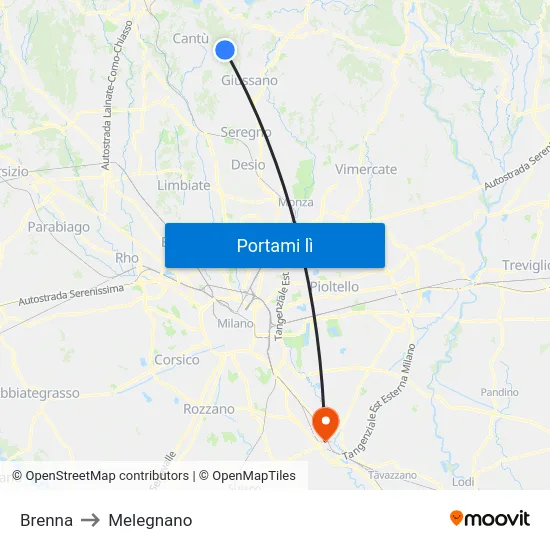 Brenna to Melegnano map