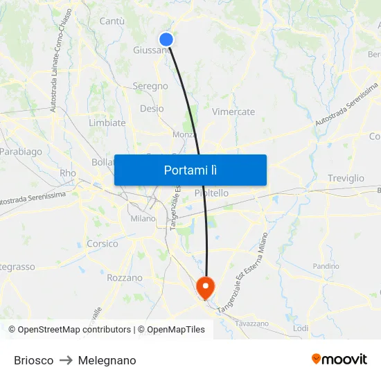 Briosco to Melegnano map