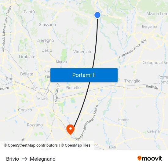 Brivio to Melegnano map