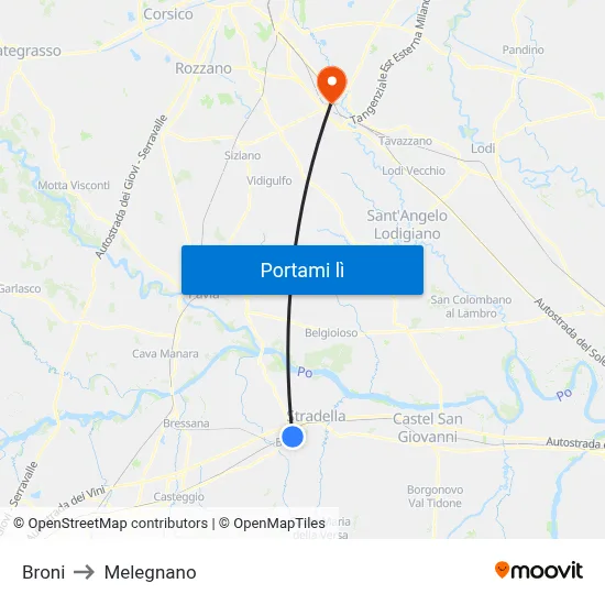 Broni to Melegnano map