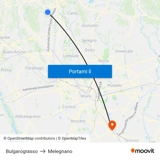 Bulgarograsso to Melegnano map