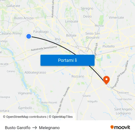 Busto Garolfo to Melegnano map