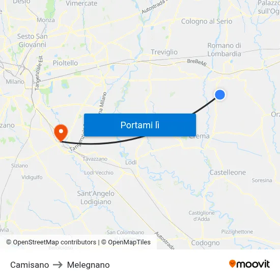 Camisano to Melegnano map