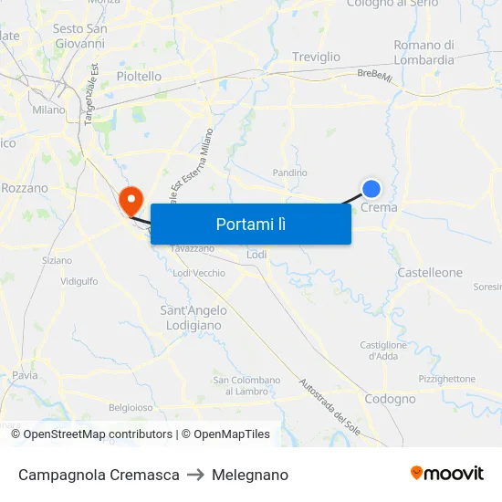 Campagnola Cremasca to Melegnano map