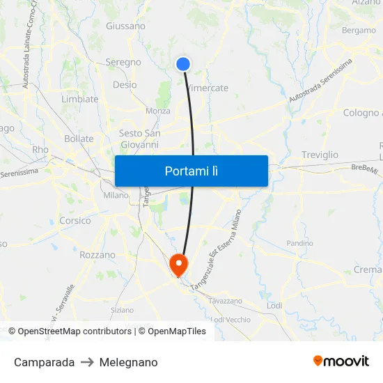 Camparada to Melegnano map