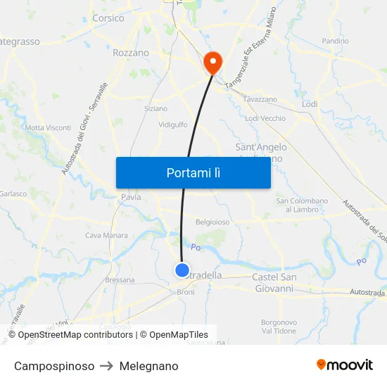 Campospinoso to Melegnano map