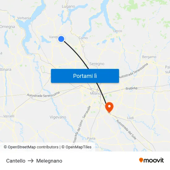 Cantello to Melegnano map