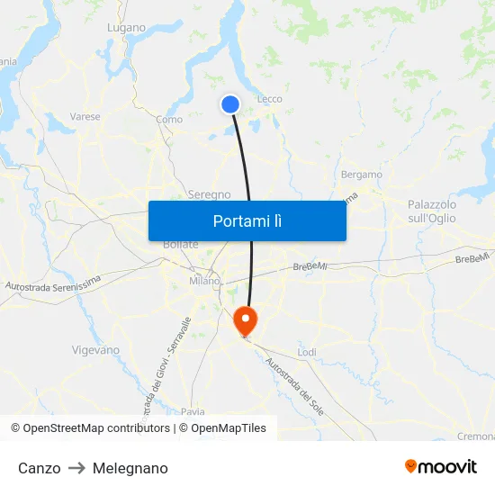 Canzo to Melegnano map