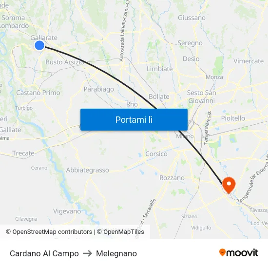 Cardano Al Campo to Melegnano map