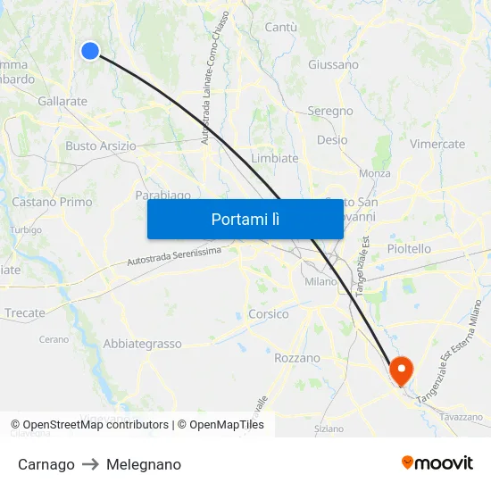 Carnago to Melegnano map