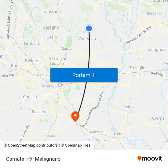 Carnate to Melegnano map