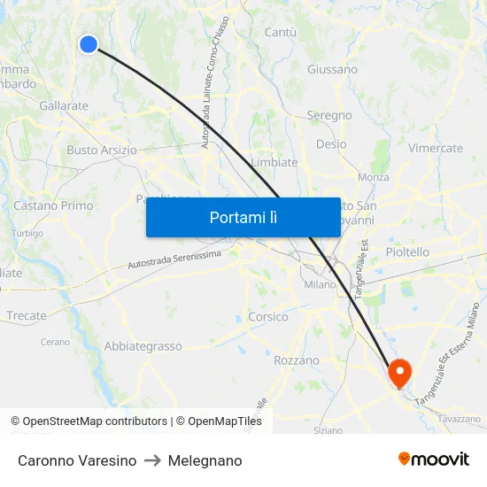 Caronno Varesino to Melegnano map