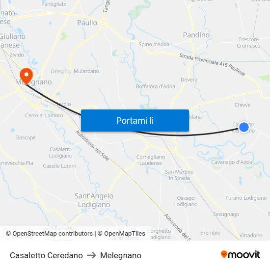 Casaletto Ceredano to Melegnano map