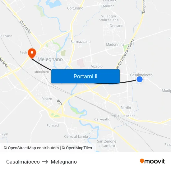Casalmaiocco to Melegnano map