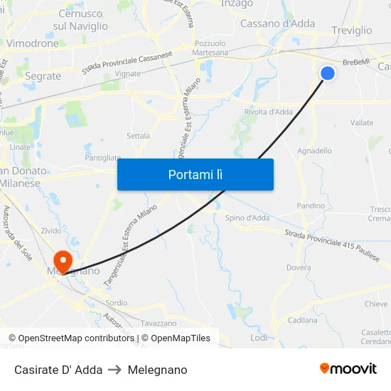 Casirate D' Adda to Melegnano map