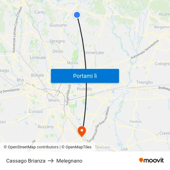 Cassago Brianza to Melegnano map