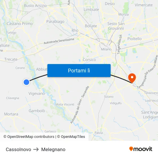 Cassolnovo to Melegnano map