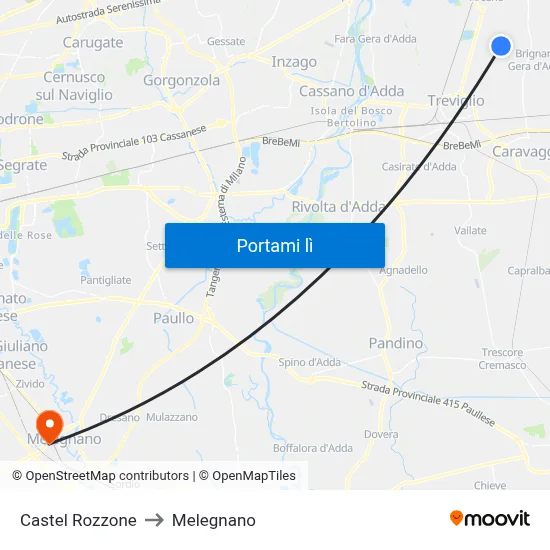 Castel Rozzone to Melegnano map