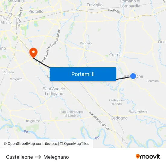 Castelleone to Melegnano map